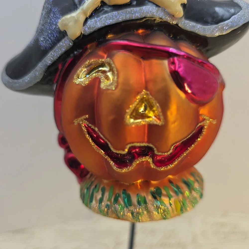 Christopher Radko Pirate Patch Pumpkin Halloween Glass Ornament 5